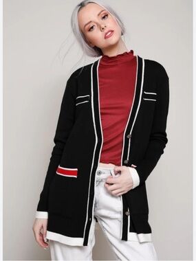 NWOT Zara Knitted Color Block Long Sleeve Bottom Up Cardigan Size L